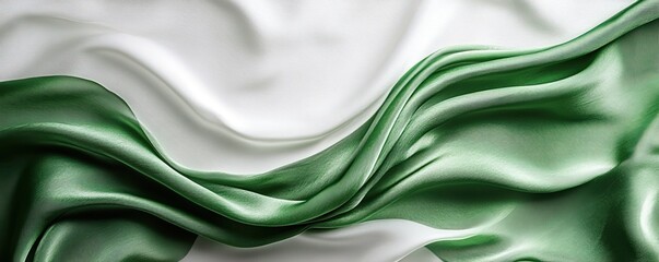 Silk fabric in green and white waves