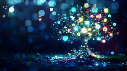 Glowing Abstract Digital Tree Representing Business and Technology Concepts