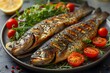 © D - Grilled Whole Fish with Fresh Vegetables on a Plate - Healthy Gourmet Meal Concept for Food Photography