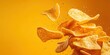 © Kamonwan - Crispy potato chips flying against a vibrant yellow background, capturing the essence of snack time indulgence and flavor.