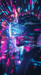 Wall Mural - futuristic new year's eve party with holograms and neon lights