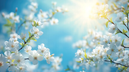 Wall Mural - spring blooming - white blossoms under sunlight