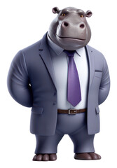 Wall Mural - PNG Hippo wearing business attire mammal animal white background.