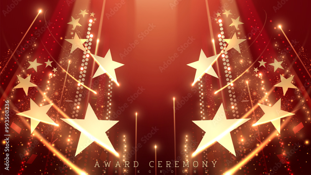 Red luxury award ceremony background with moving gold stars, light ...