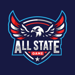 professional all state eagle esports logo template for game or sport team illustration