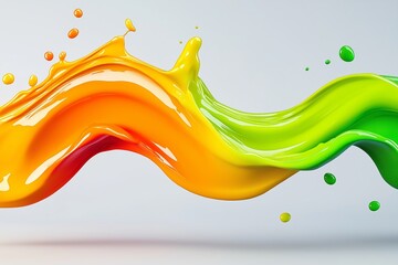 Wall Mural - Colorful splash of paint with a green stripe. The paint is orange, yellow, and green. composed of colored paint,dynamic splash, floating on pure white background