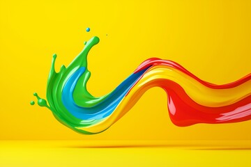 Canvas Print - Colorful paint splatter on a yellow background. The splatter is made up of red, green, and blue colors. composed of colored paint,dynamic splash, floating on pure white background