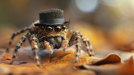 Wall Mural - A spider with a hat on its head and a hat on the top, Halloween elements, Happy Halloween