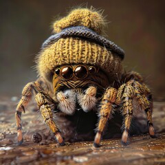 Wall Mural - A spider with a hat on its head and a hat on the top, Halloween elements, Happy Halloween