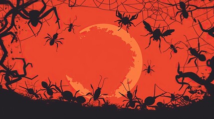 Wall Mural - Flat lay Vector Illustration Halloween concept with ants, Happy Halloween