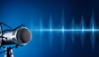 © Rindi - microphone with waveform on blue background, podcast banner concept