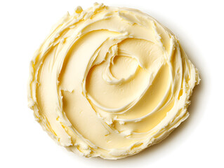 Top view yellow butter swirl isolated on white background