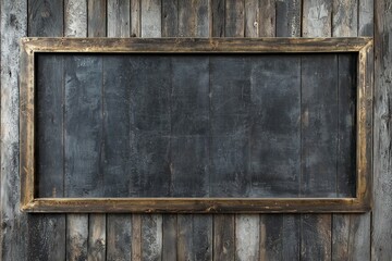 Wall Mural - A rugged wooden plank wall with a tarnished brass frame, the empty middle creating a rustic vibe 