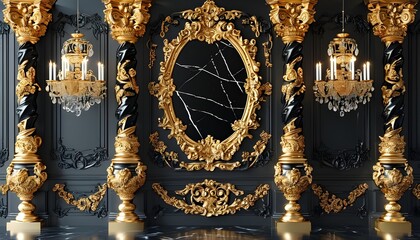 Wall Mural - Opulent Baroque Design Featuring Striking Gold and Black Elements