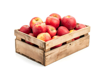 Wall Mural - Red apples in wooden box isolated on white background