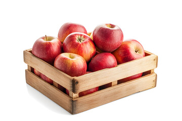 Wall Mural - Red apples in wooden box isolated on white background