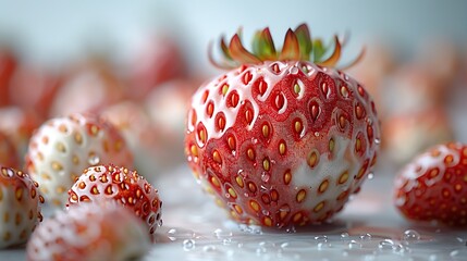 Wall Mural - Closeup of a Red Strawberry Covered in Water Droplets