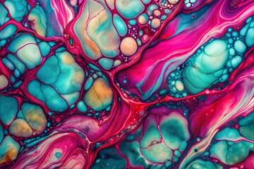 Canvas Print - Abstract fluid art with swirling colors and bubbles