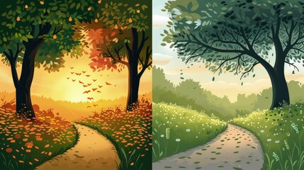 Wall Mural - Autumn and Spring Landscapes: A Path Through Time