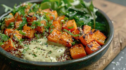 Wall Mural - Quinoa Bowl with Sweet Potato, Greens and Dressing