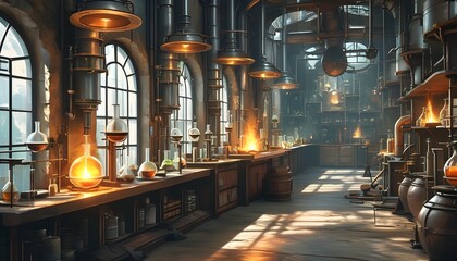 Mystical Alchemical Laboratory Filled with Enchanting Potions and Arcane Artifacts