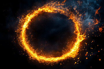 Sticker - Realistic Ring of fire isolated on a black background