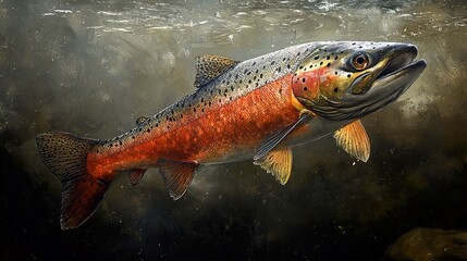 Wall Mural - Salmon Fish Underwater: A Close-Up View of Nature's Beauty