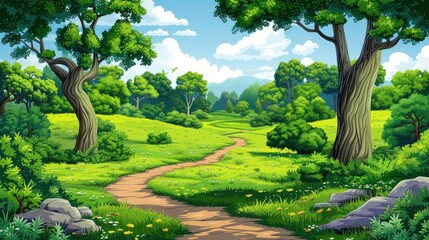 Wall Mural - Winding Path Through a Lush Green Forest