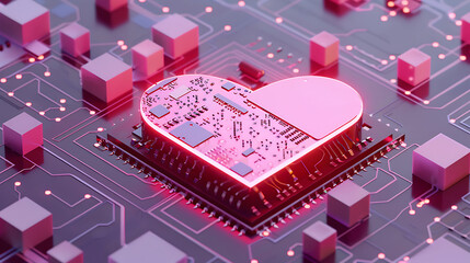 Canvas Print - pink heart circuit