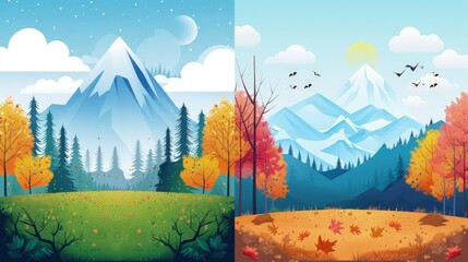 Wall Mural - The Changing Seasons in a Mountainous Landscape