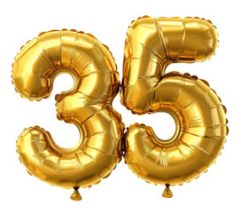 Gold balloons with the number thirty-five for a party