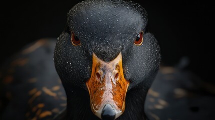 Duck showing frustration with furrowed brows, beak tightly shut, eyes squinting in anger, and ruffled feathers in a dark matte finish