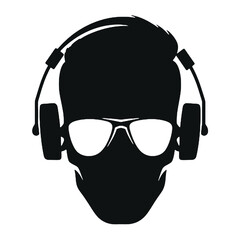 skull With Sunglasses and Headphones Silhouette Vector Illustration Transparent Background