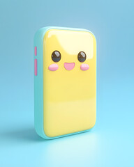 Poster - 3d icon kawaii smartphone illustration in pastel colors isolated on sky blue background