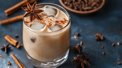 Poster - Iced coffee drink with star anise and cinnamon sticks.