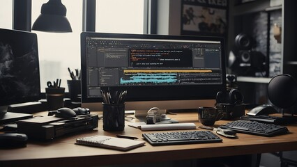 Modern Home Office Workspace With Computer Programming in a Cozy Setting During Daylight Hours
