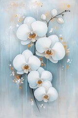 Poster - Oil painting of white orchids, with gold and silver accent