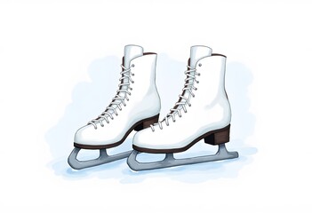 Pair of white ice skates isolated on white background. Equipment for winter sports. Sample of poster, party invitation, festive banner, card. Vector cartoon close-up illustration.
