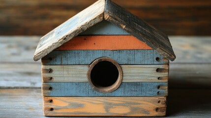 Rustic Birdhouse on Wooden Background