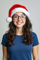 Sticker - A woman wearing a santa hat and glasses