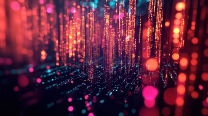 Illustration of Fiber optic strands, double exposure. Ai generated image