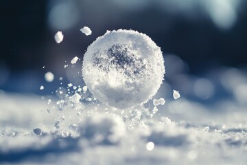 Wall Mural - A Snowball Suspended in Mid-Air Above a Snowy Surface