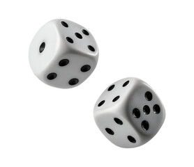 two white dice in air