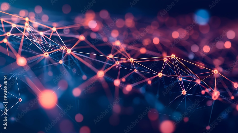 The image shows an abstract network of glowing lines and nodes, with a ...