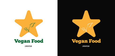 Star with a Plant Inside Vegan Food Restaurant Banner Template. Signs and symbols for food industry campaign vector