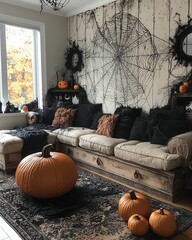 Cozy Halloween Decor in Living Room Setting