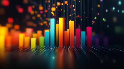 Poster - A colorful 3D bar chart rising from a glossy black surface, each bar representing data growth with numbers floating above in a sleek, modern style.