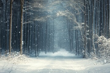 Wall Mural - A Snowy Path Through a Winter Forest