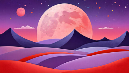 Wall Mural - night landscape with moon and stars