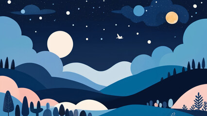 Wall Mural - landscape with moon and stars